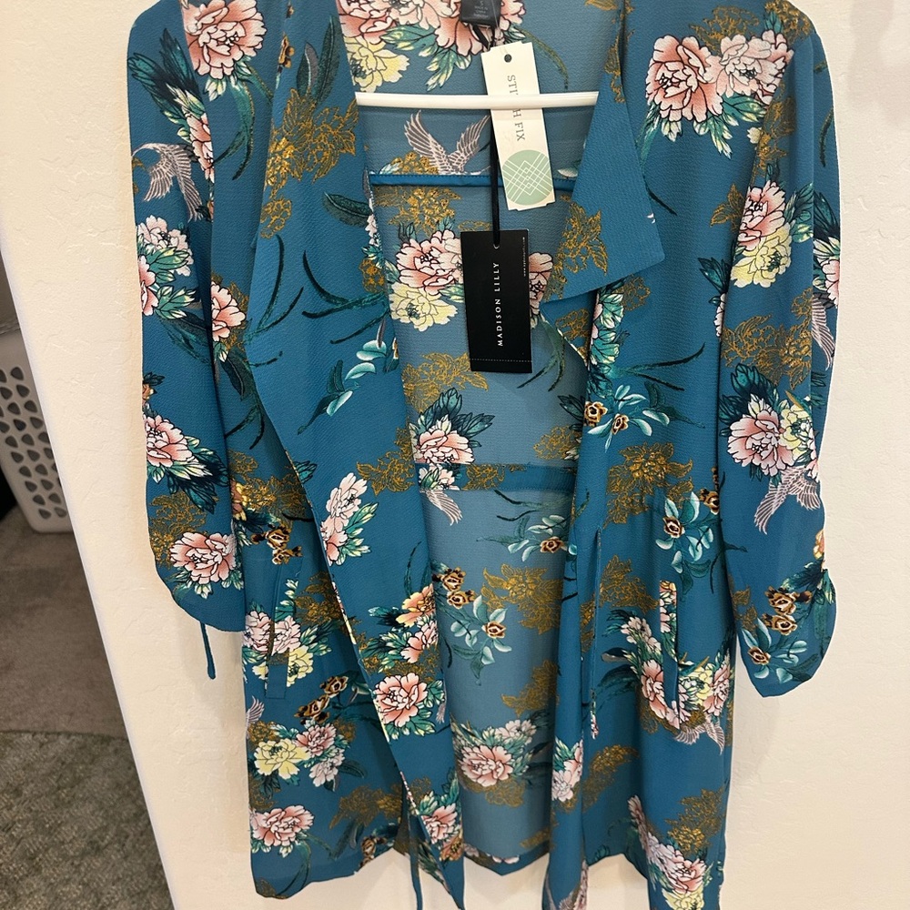 Teal Floral Kimono Cardigan